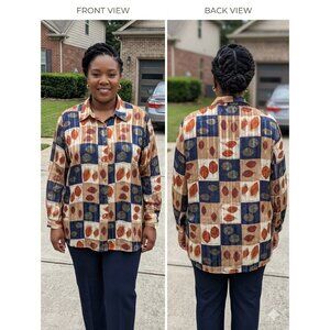 Vintage Yves St Clair 2 Leaf Print Blouse Shirt Women's Plus 16W Sheer 80s 90s